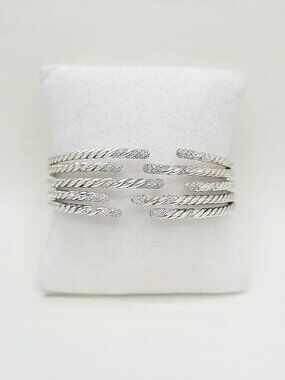 David Yurman Willow Five Row Diamond Open Cuff w/ Pavé White Diamonds - Sz Large